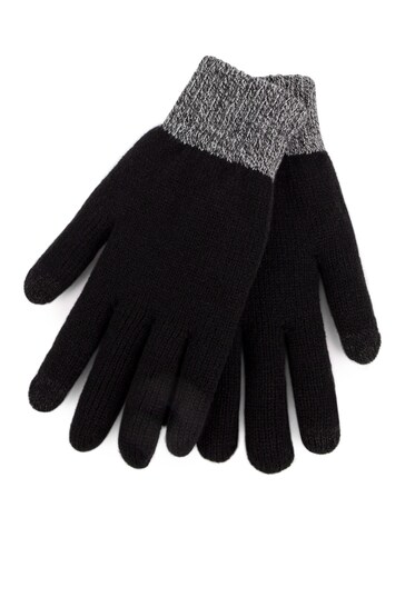 Totes Black Mens Stretch Knitted SmarTouch Gloves With Brushed Inner
