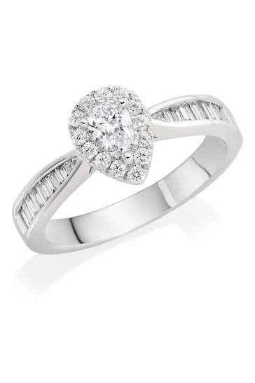 Beaverbrooks Platinum Diamond Pear Shaped Halo Ring