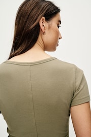 Khaki Green Slim Fit Ribbed Short Sleeve Crew Neck T-Shirt - Image 4 of 7