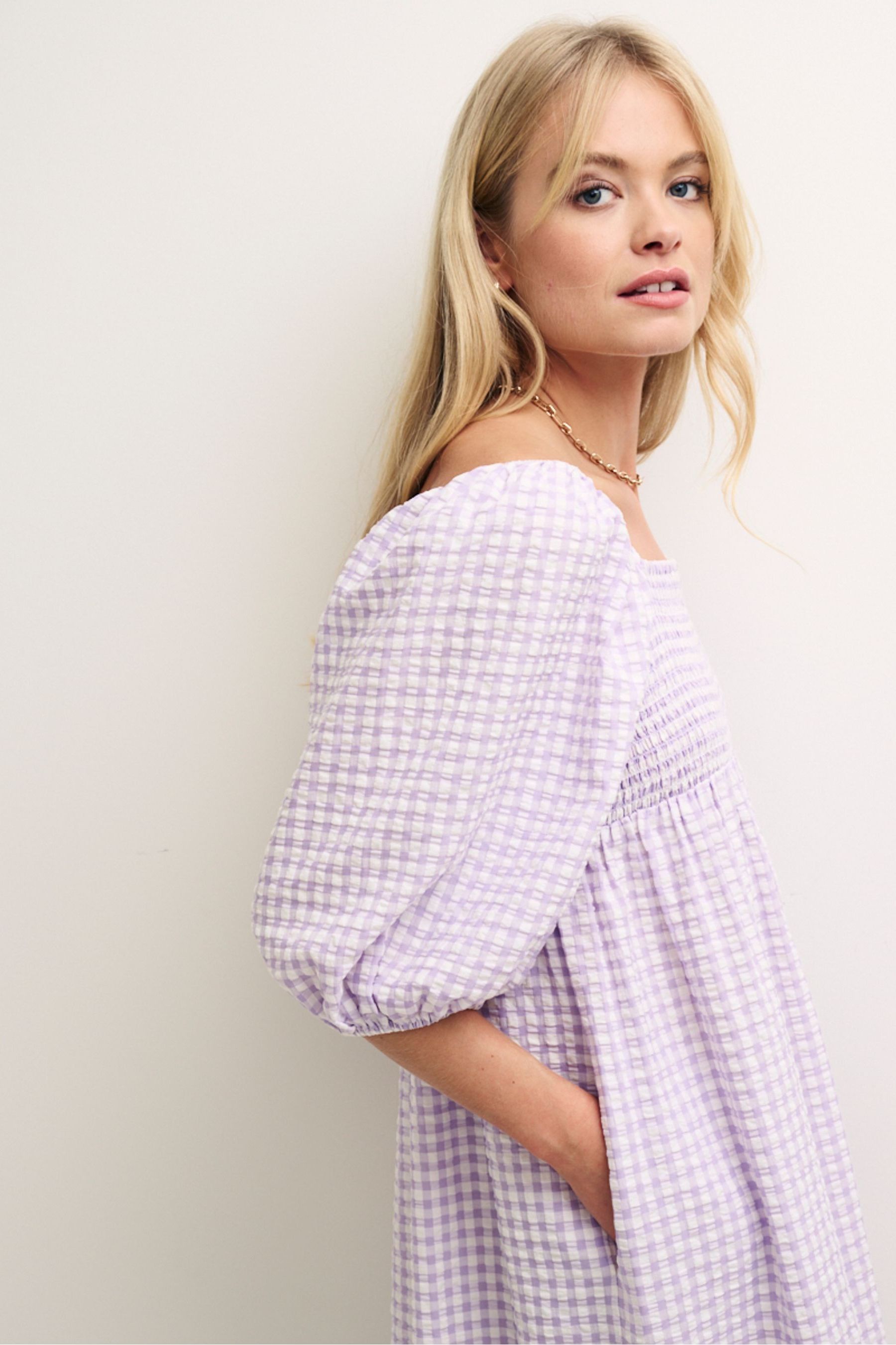 Buy Nobodys Child Lilac Purple Gingham Kylie Midi Dress from Next Ireland