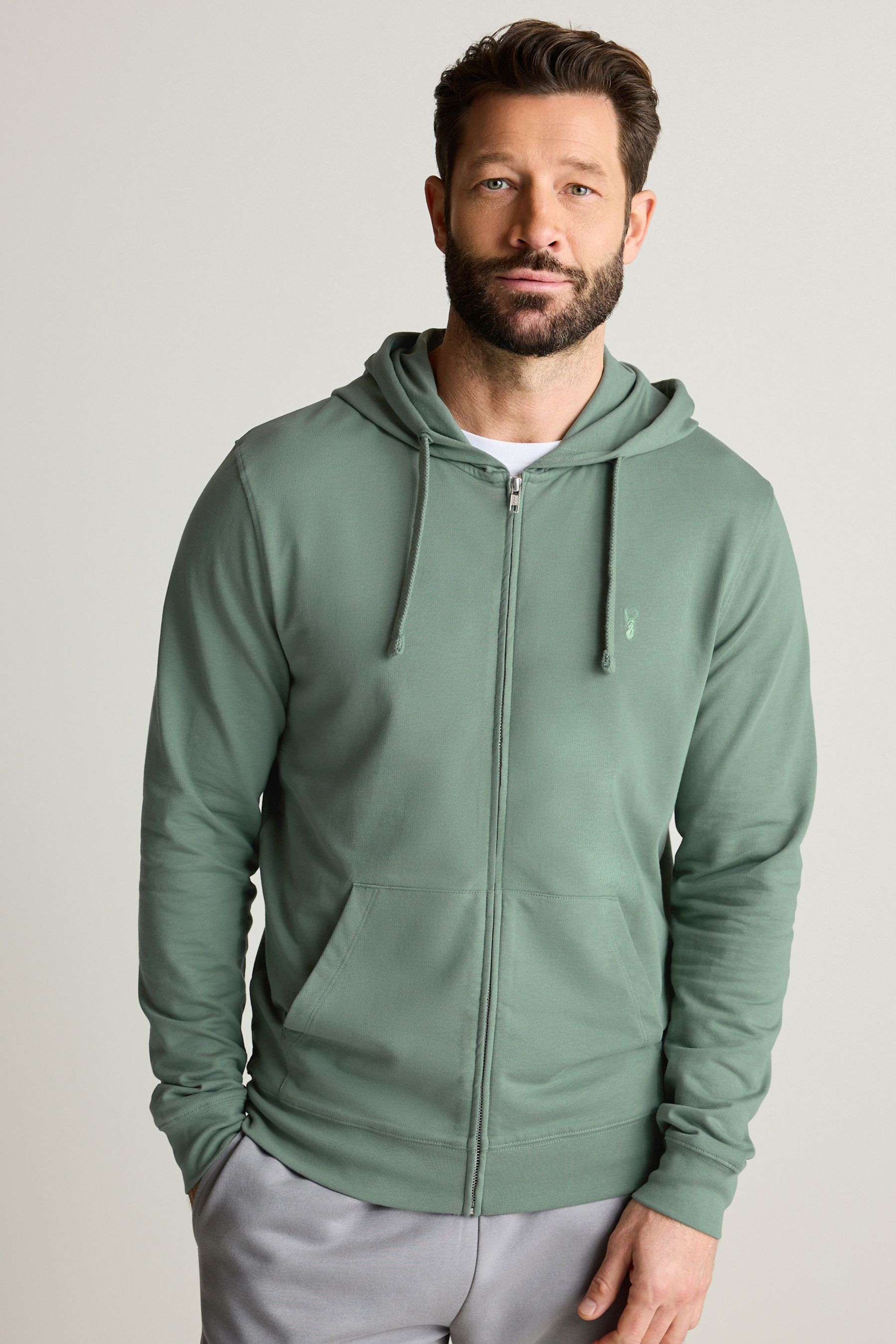Buy Green Lightweight Zip Up Hoodie from Next Luxembourg
