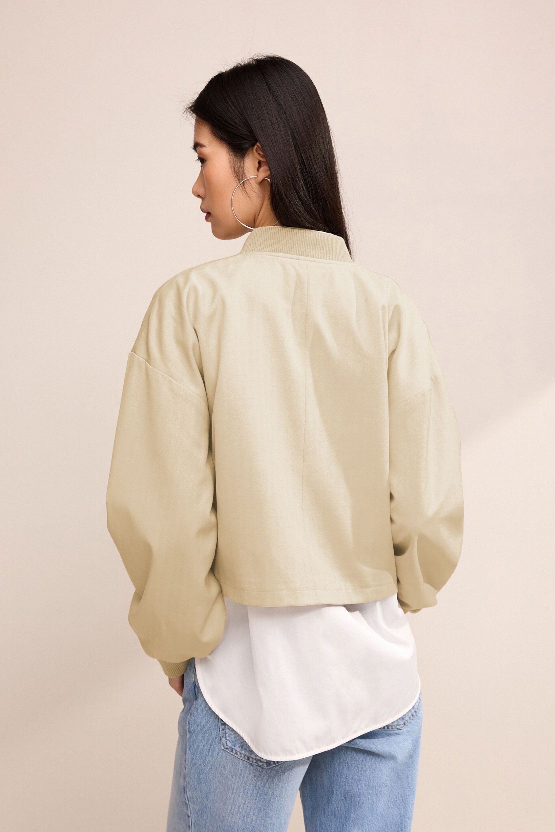 Stone Herringbone Bomber Jacket - Image 3 of 5