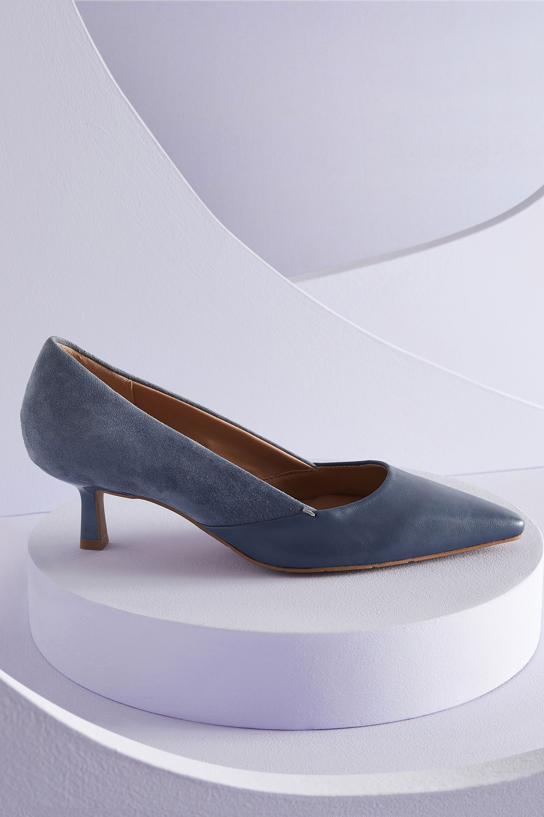 Blue kitten heel pumps sale