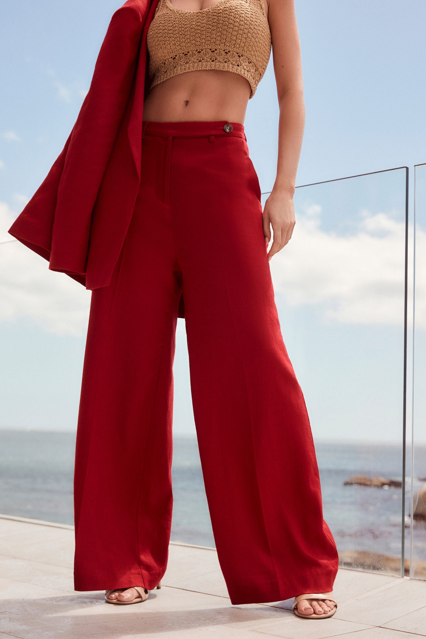 Red linen trousers womens hotsell