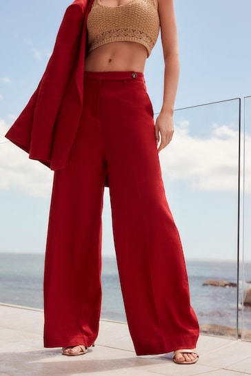 Buy Red Linen Wide Leg Trousers from the Next UK online shop