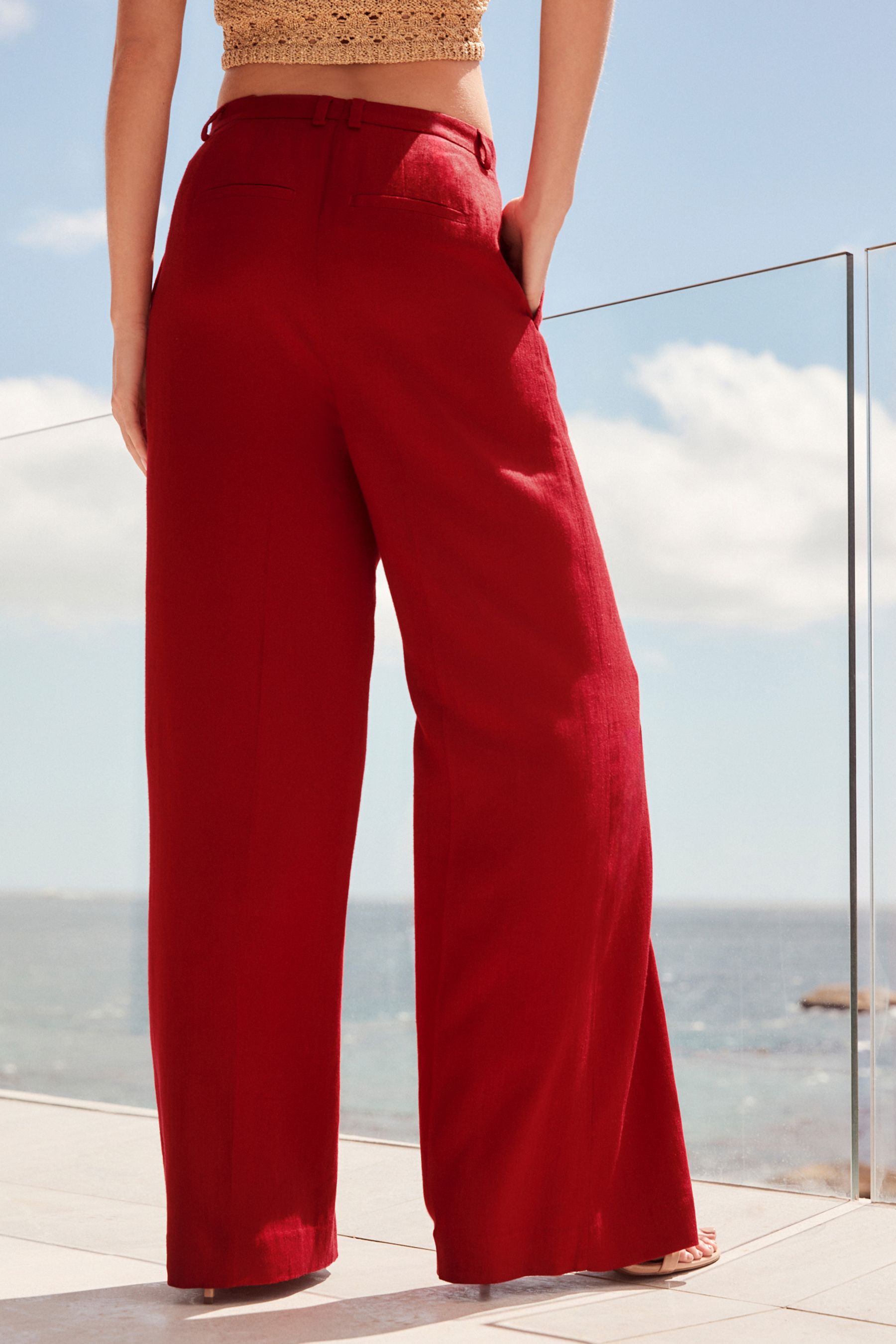 Red linen pants best sale