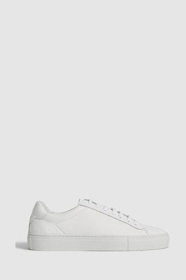 Reiss White Finley Lace Up Leather Trainers
