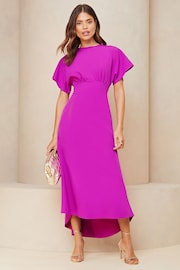 Lipsy Pink Flutter Sleeve Underbust Midi Dress - Image 1 of 4