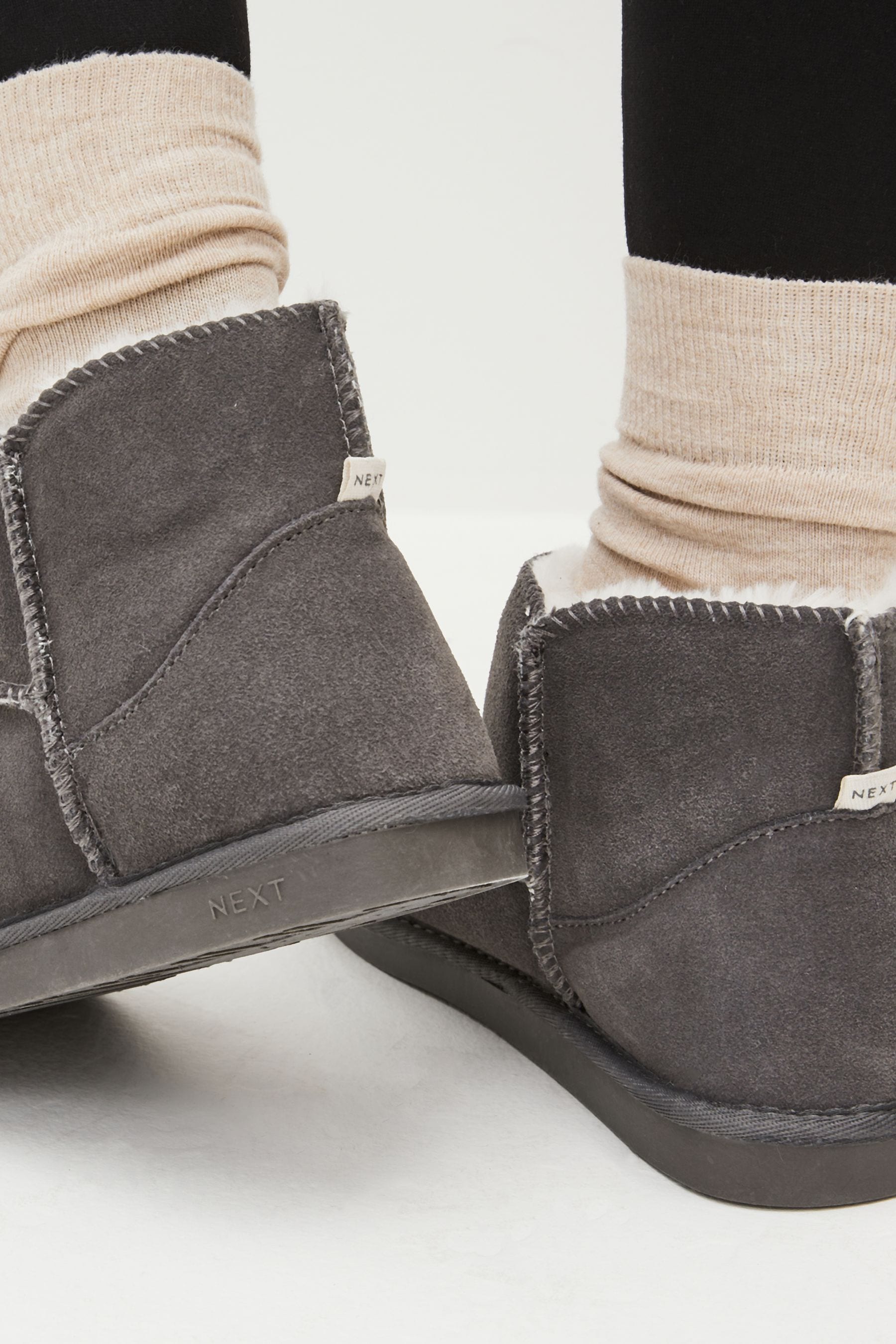 Buy Grey Faux Fur Lined Suede Slipper Boots from Next Luxembourg
