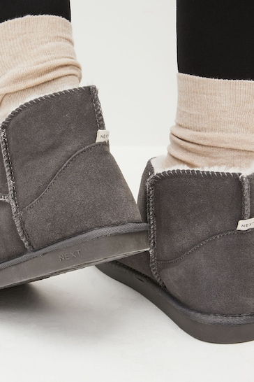 Grey Faux Fur Lined Suede Slipper Boots