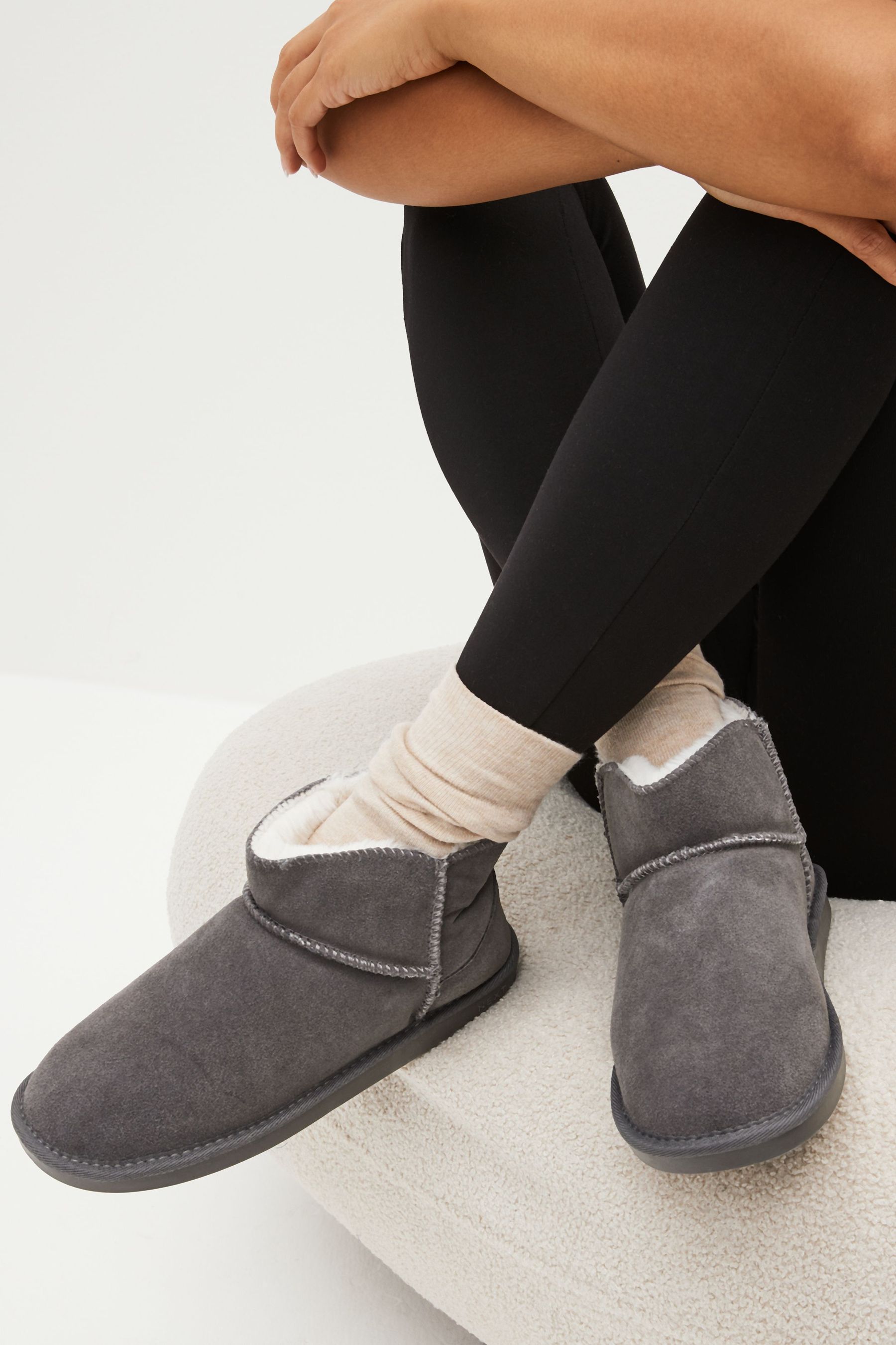 Grey suede slippers sale