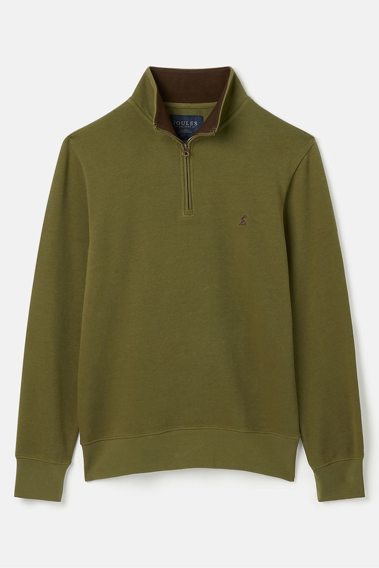 Joules Alistair Khaki Green Quarter Zip Cotton Sweatshirt - Image 7 of 7