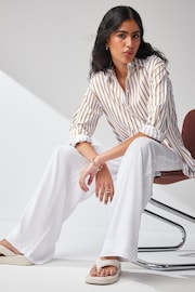 Neutral/White Stripe Oversized Cotton Shirt - Image 1 of 7