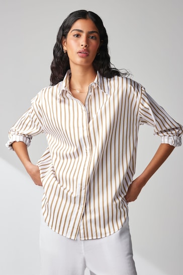 Neutral/White Stripe Oversized Cotton Shirt