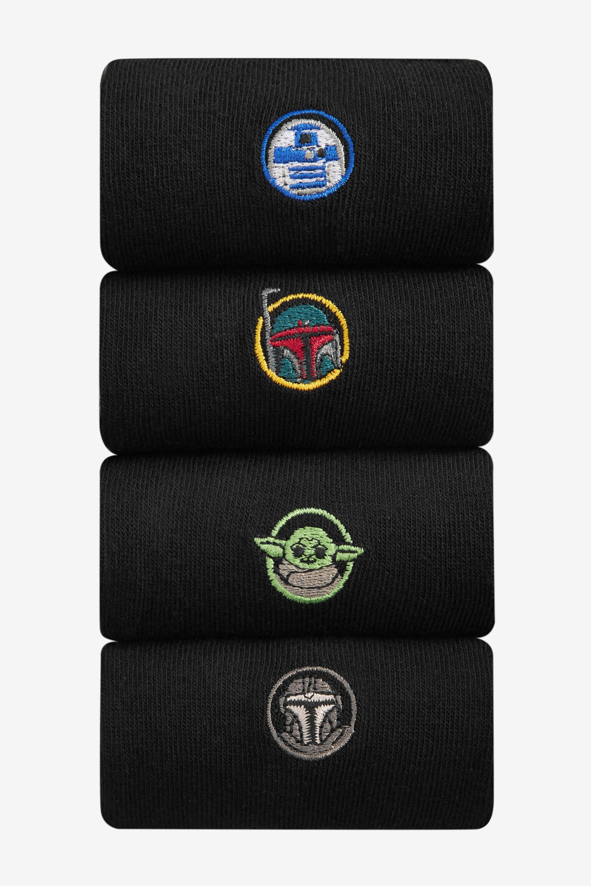 Black 4 Pack Star Wars Mandalorian Embroidered Socks - Image 1 of 6