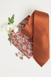 Rust Orange Tie, Pocket Square and Cufflinks Gift Box Set - Image 2 of 4