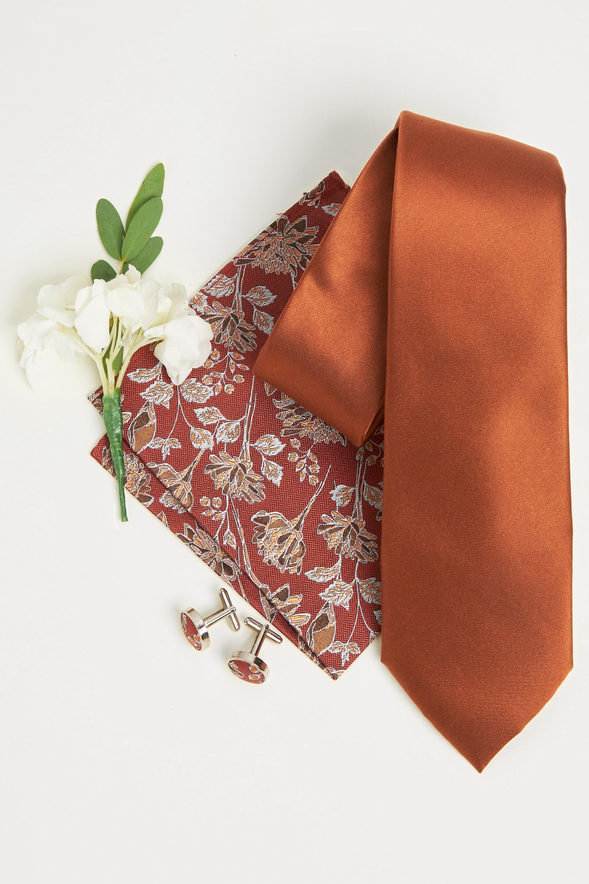 Rust Orange Tie, Pocket Square and Cufflinks Gift Box Set - Image 2 of 4