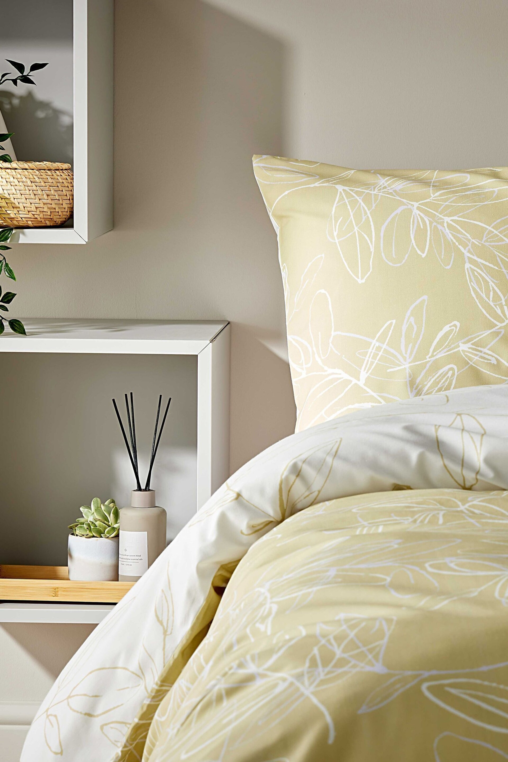Vantona Cream Linear Leaves Duvet Cover and Pillowcase Set - Image 2 of 4