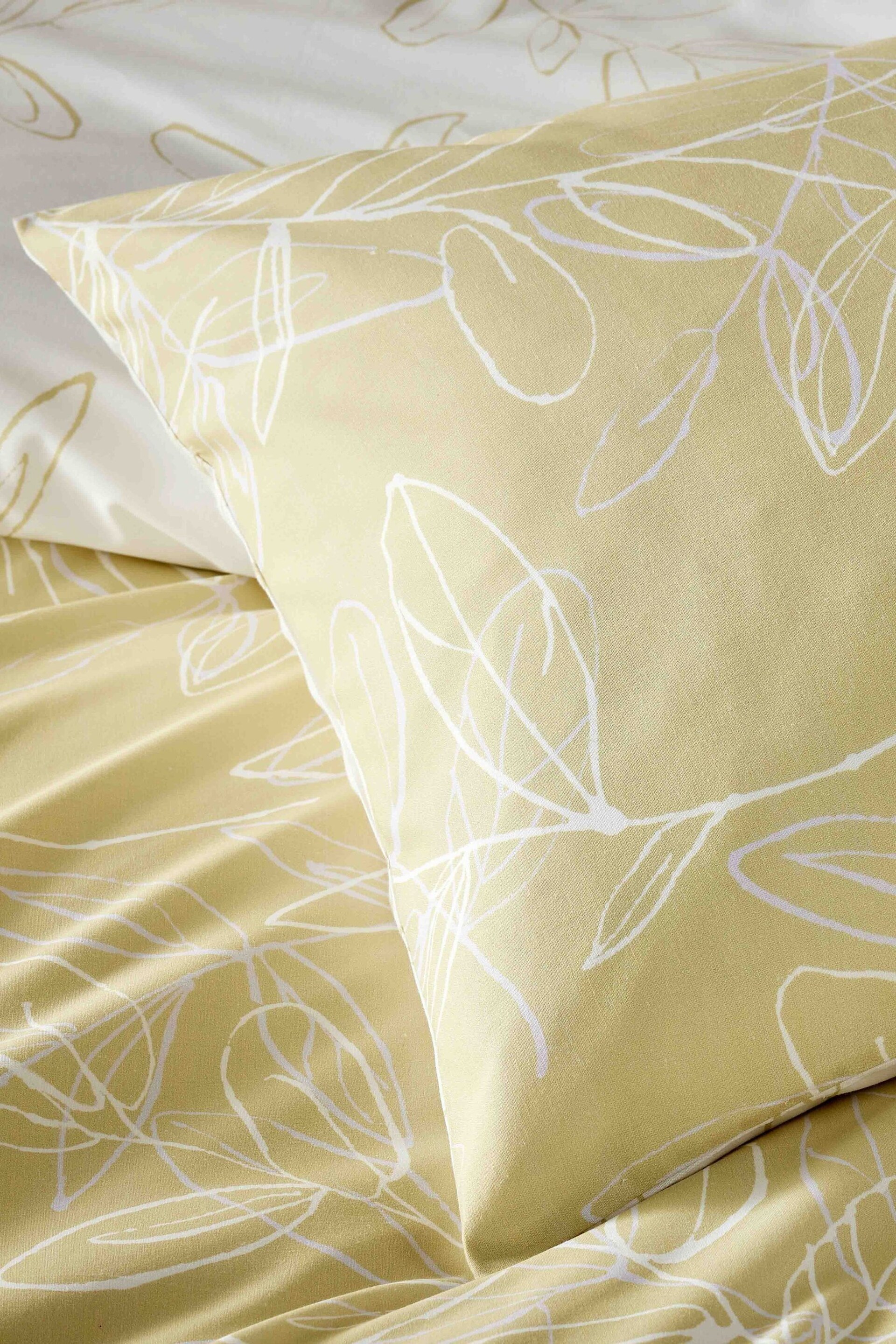 Vantona Cream Linear Leaves Duvet Cover and Pillowcase Set - Image 4 of 4