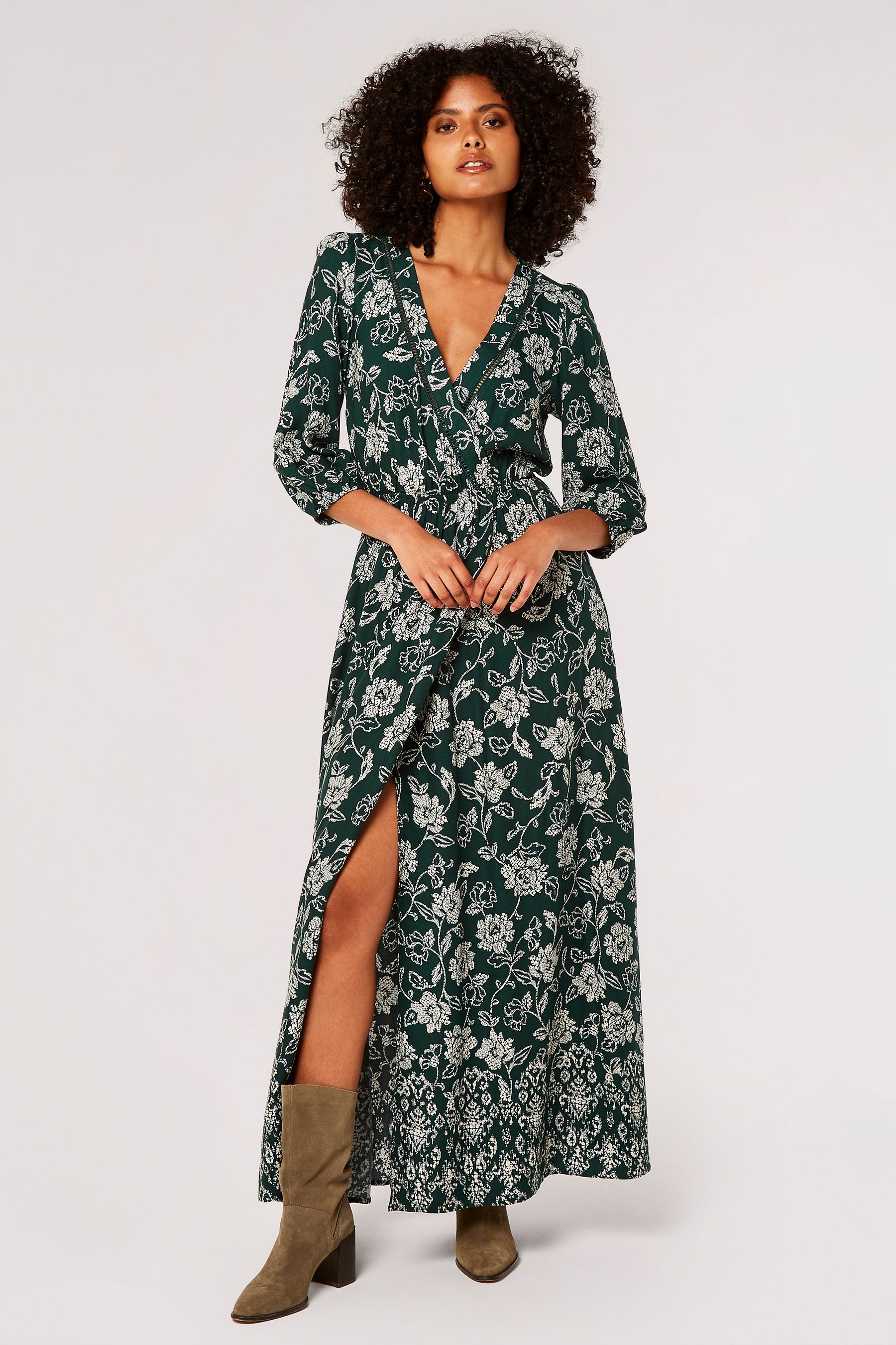 Buy Apricot Green Floral Border Wrap Maxi Dress from the Next UK