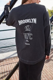 Charcoal Grey Long Sleeve Brooklyn New York City Back Graphic Top - Image 2 of 5