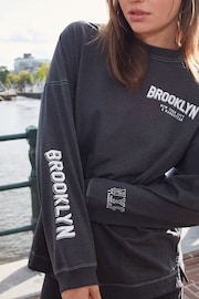 Charcoal Grey Long Sleeve Brooklyn New York City Back Graphic Top - Image 3 of 5