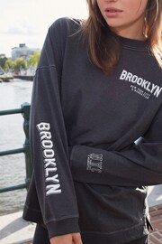 Charcoal Grey Long Sleeve Brooklyn New York City Back Graphic Top - Image 5 of 5