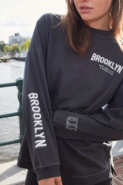 Charcoal Grey Long Sleeve Brooklyn New York City Back Graphic Top - Image 5 of 7