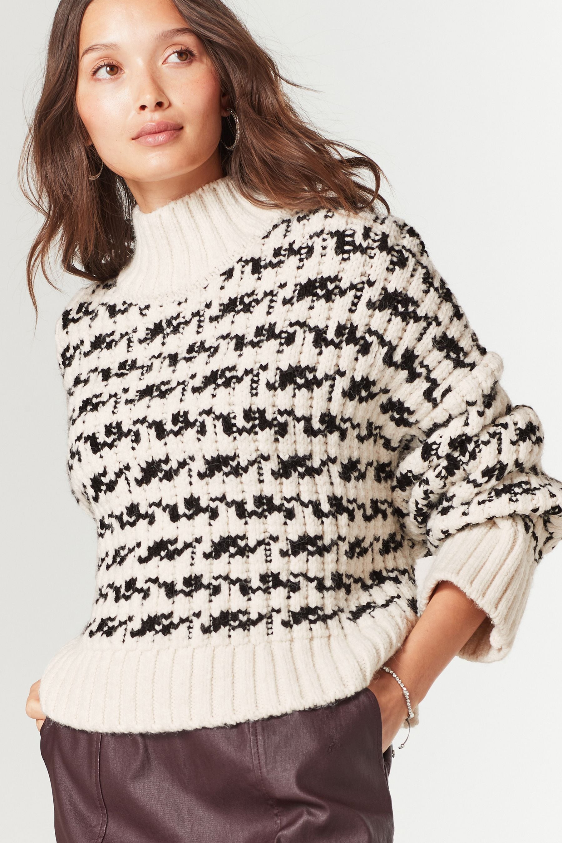 Buy White Black Stripe High Neck Ribbed Jumper from Next Luxembourg