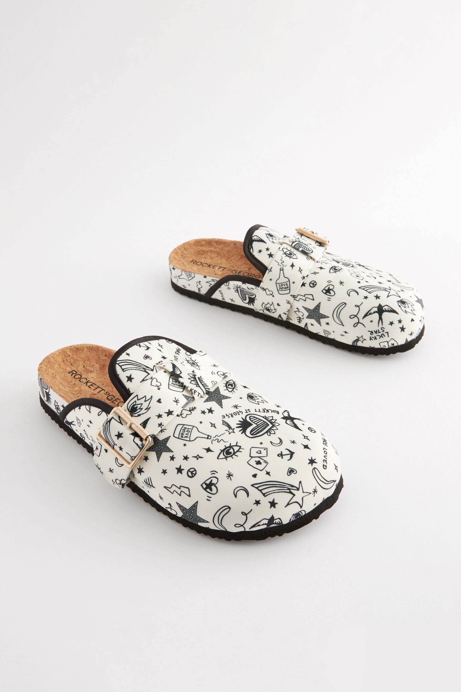 Buy Rockett St George Ecru Cream Tattoos Print Footbed Clog Mule Slippers from the Next UK online shop