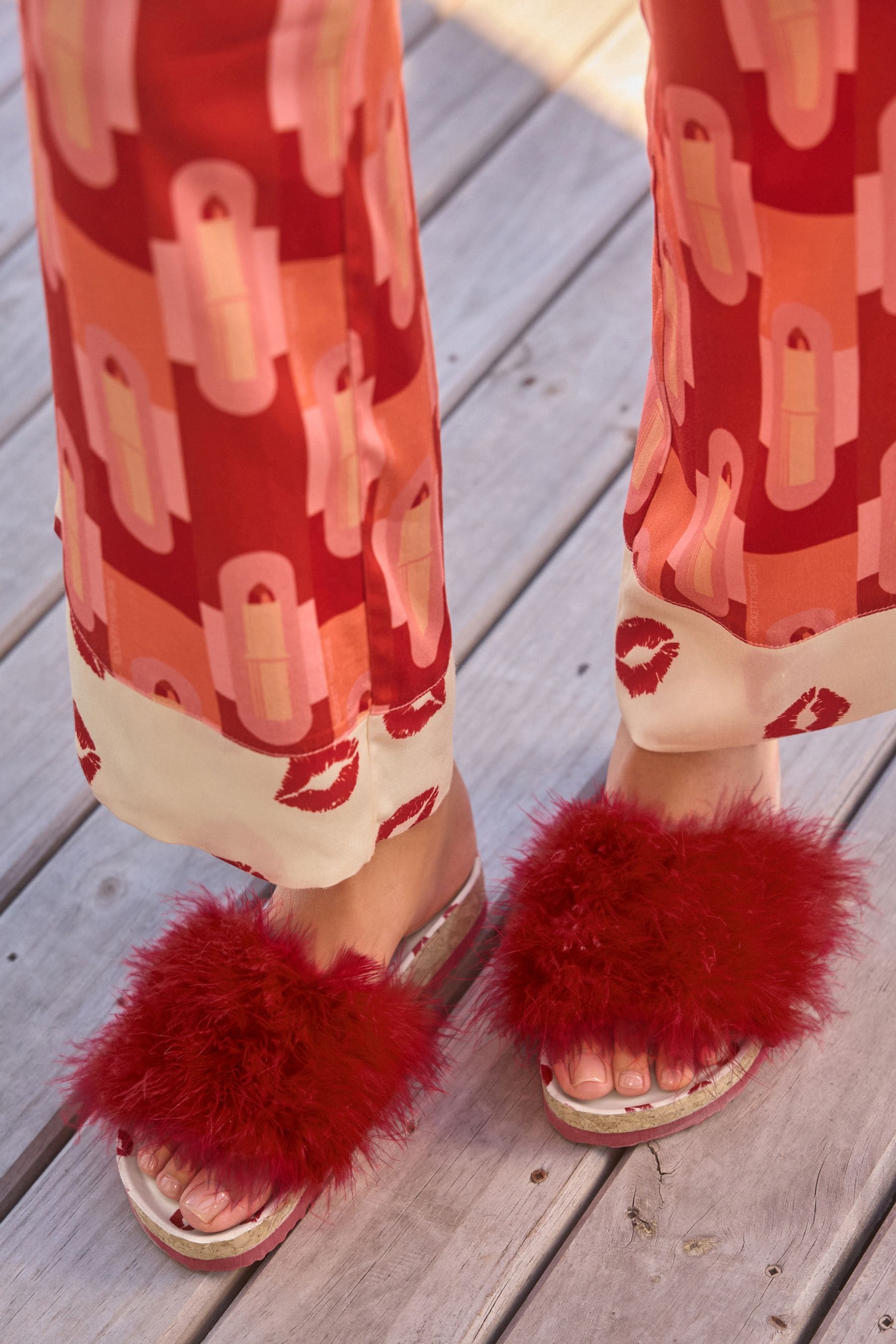 Buy Rockett St George Red Lips Print Faux Fur Clog Sliders from the Next UK online shop