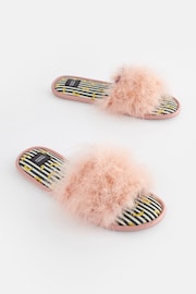 Rockett St George Pale Pink Banana Print Faux Fur Open Mules - Image 6 of 11