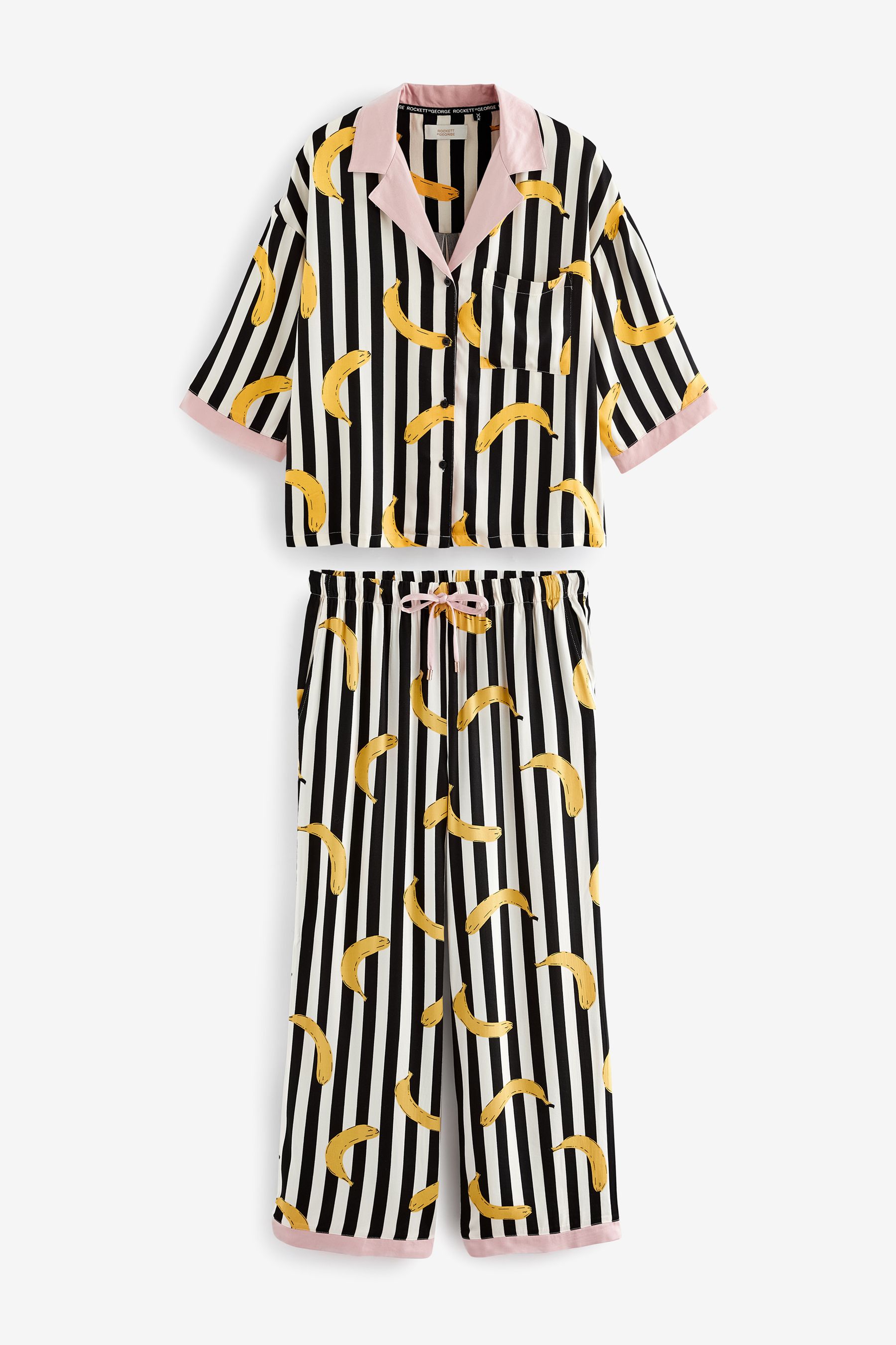 Buy Rockett St George Monochrome Stripe Banana Print Woven Button Through Pyjamas from the Next UK online shop