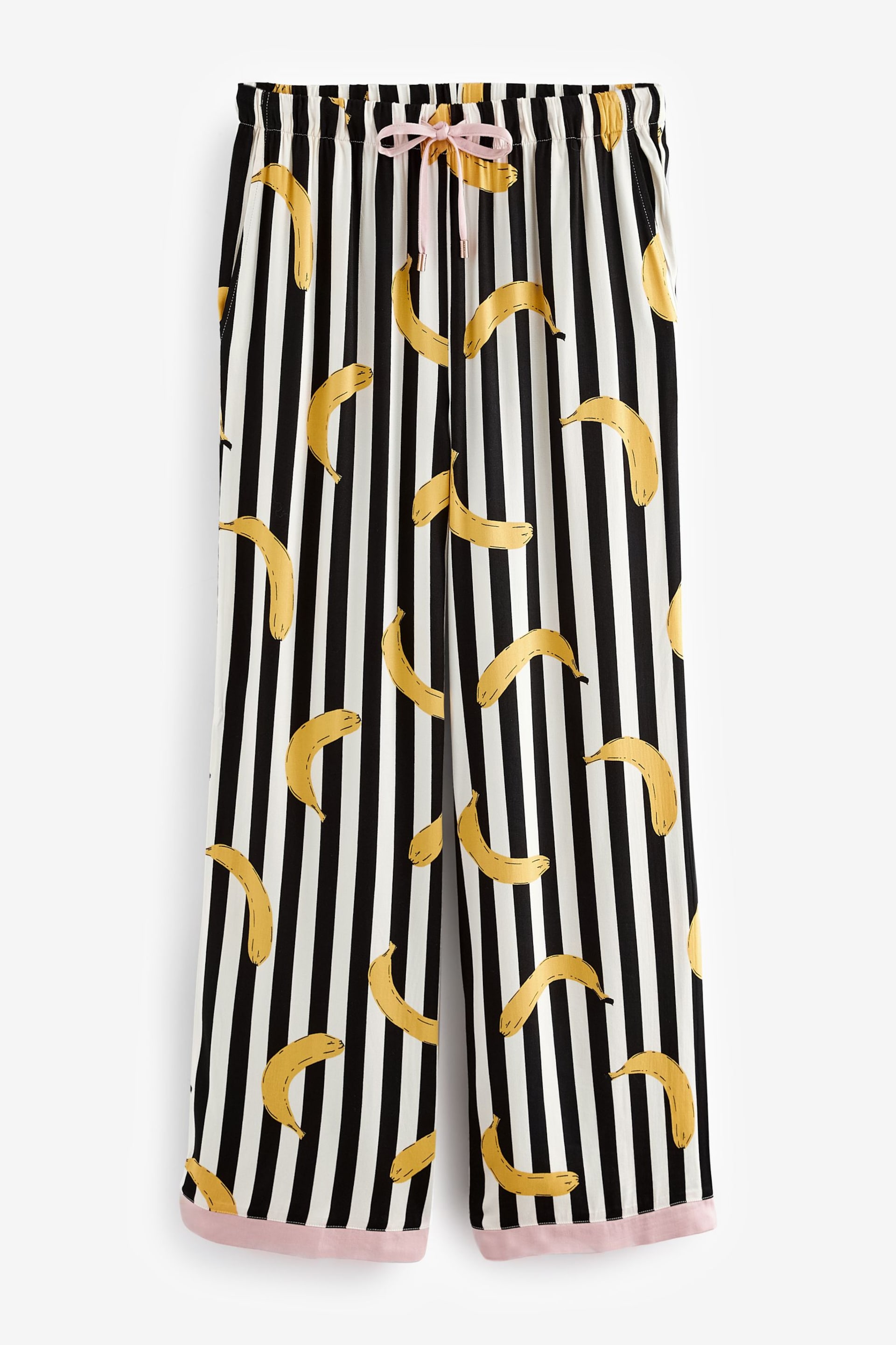 Rockett St George Monochrome Stripe Banana Print Woven Viscose Button Through Pyjamas - Image 8 of 10