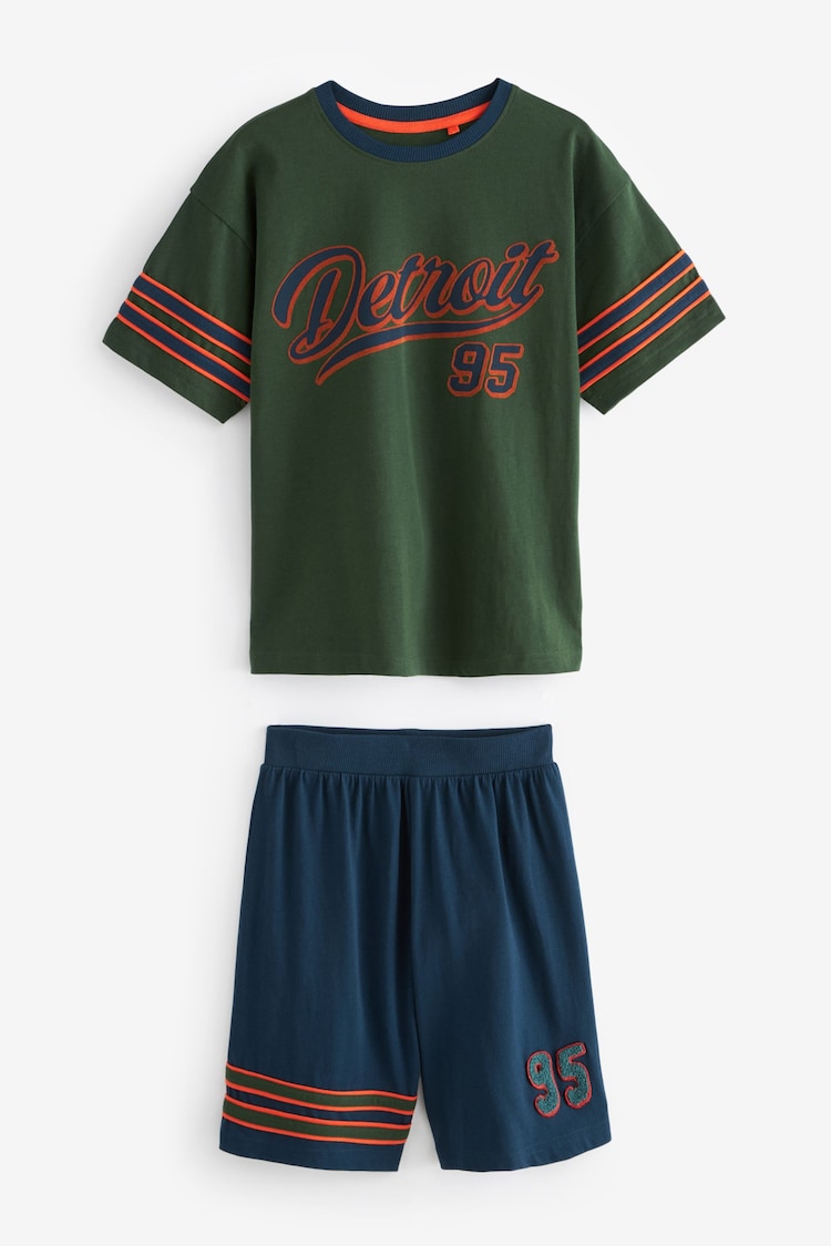 Red/Green Varsity - 100% Cotton Short Pyjamas 2 Pack (3-16yrs) - Image 2 of 5