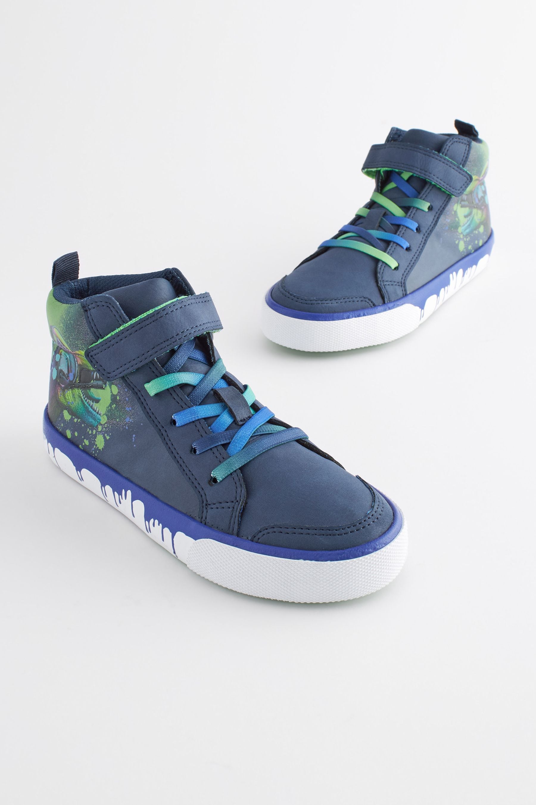 Buy Navy Blue Dino Elastic Lace High Top Trainers from Next Luxembourg