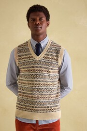 Joules Fairisle Pattern Cream Knitted Vest Contains Merino Wool - Image 1 of 8