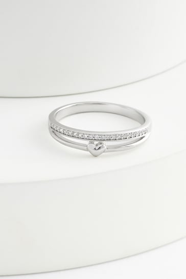 Sterling Silver Double Band Heart Ring