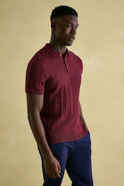 Joules Adlington Burgundy Cable Knitted Polo Shirt - Image 1 of 6