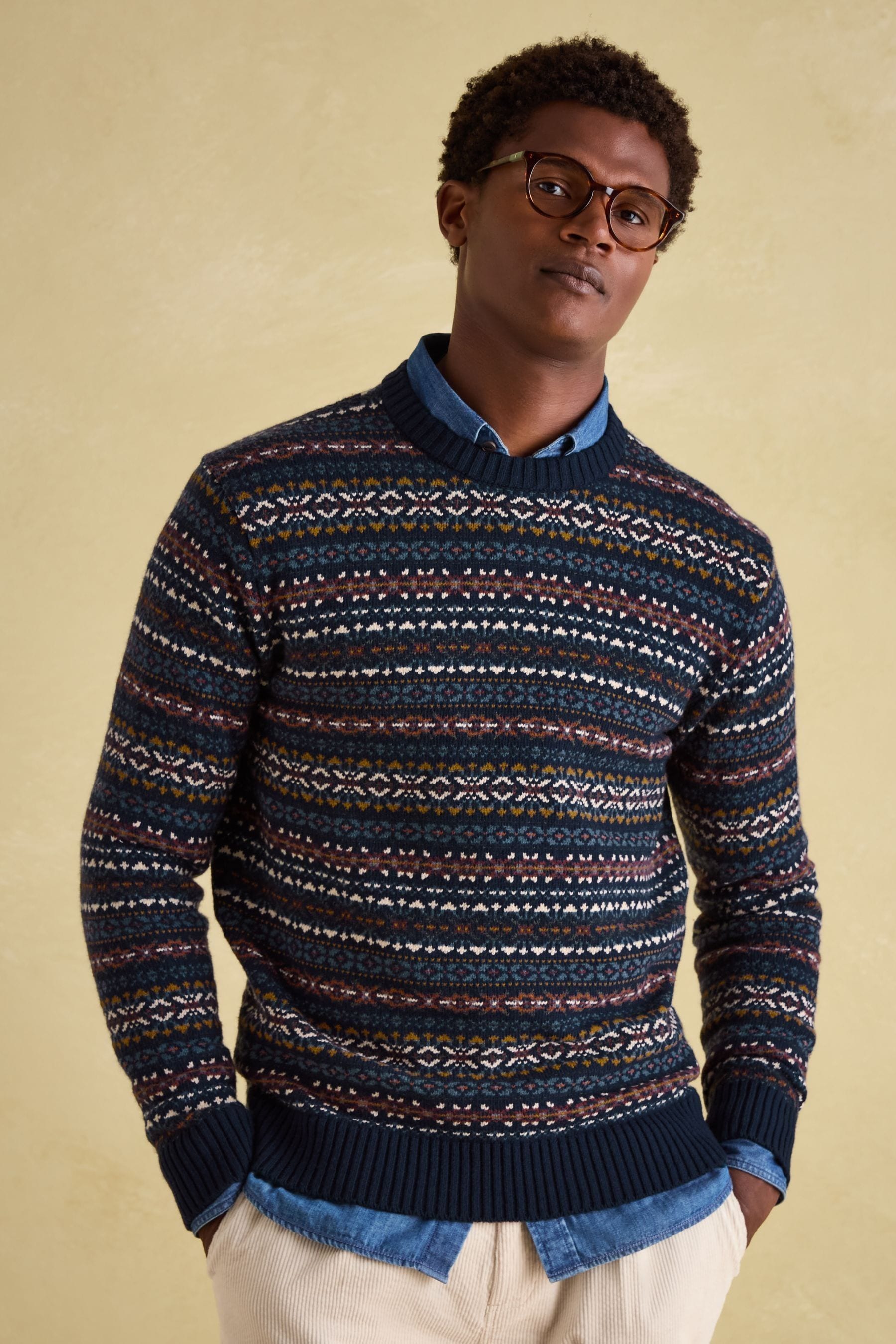 Buy Joules Fair Isle Navy Crew Neck Jumper Contains Merino Wool from Next Oman