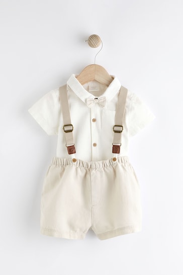 Neutral Shirt Body, Shorts and Braces Baby 4 Piece Set (0mths-2yrs)