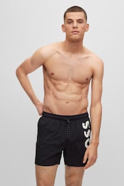 BOSS Black Vertical-Logo-Print Swim Shorts In Quick-Dry Poplin - Image 1 of 3