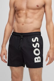 BOSS Black Vertical-Logo-Print Swim Shorts In Quick-Dry Poplin - Image 3 of 3