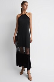 Reiss Black Janelle Fitted Satin-Velvet Midi Dress - Image 1 of 4