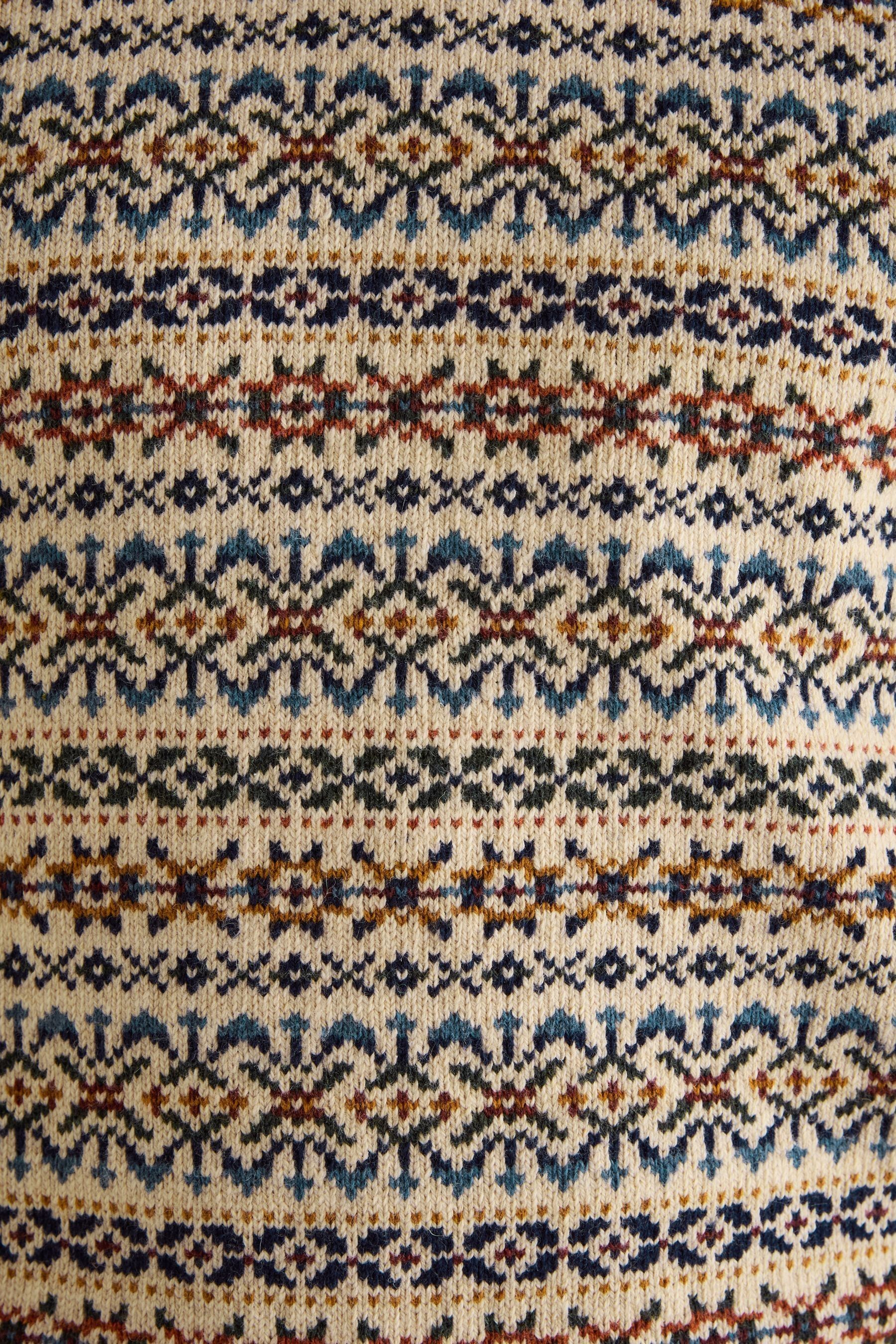 Joules Fair Isle Cream Crew Neck Jumper Contains Merino Wool