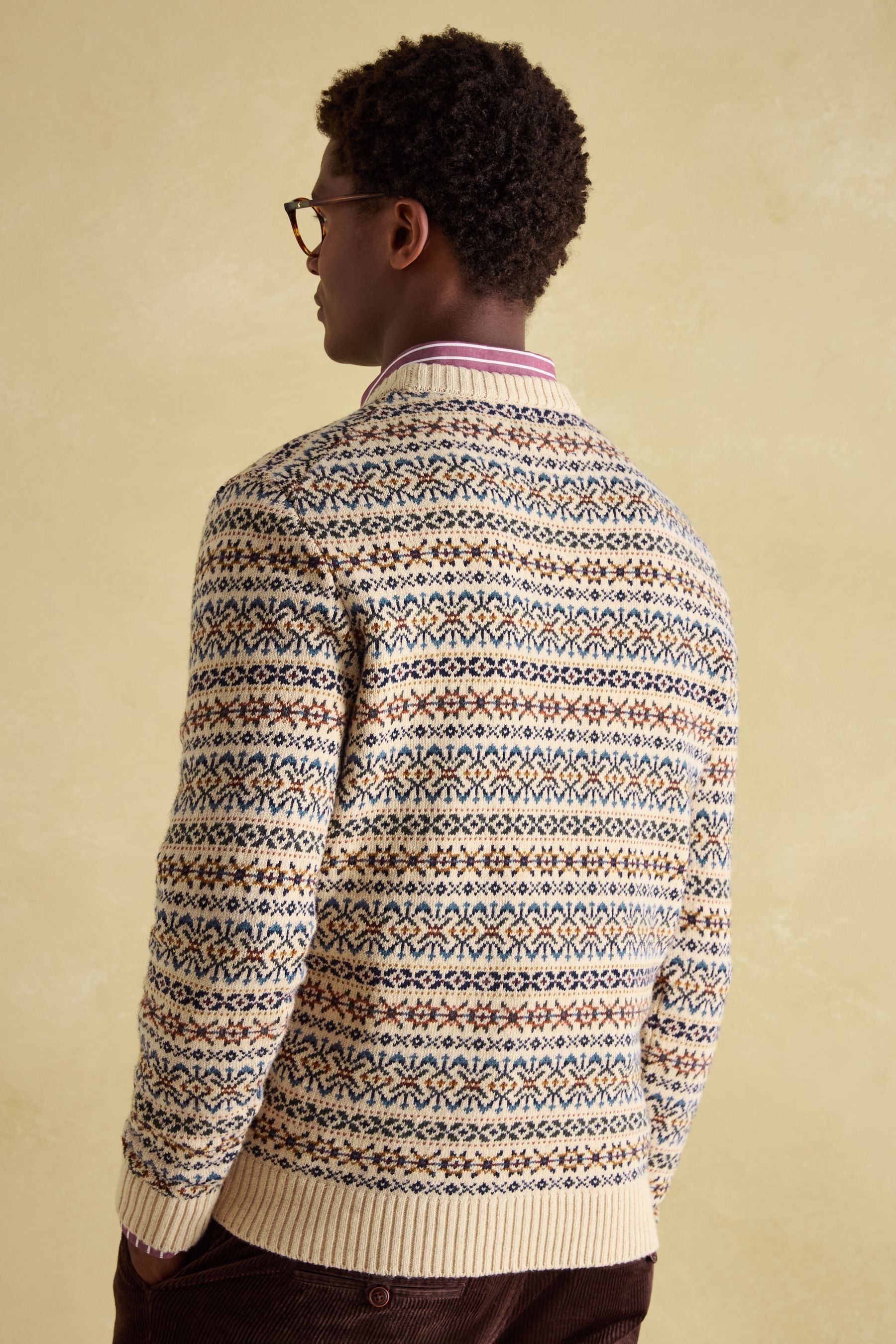 Joules Fair Isle Cream Crew Neck Jumper Contains Merino Wool