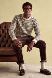 Joules Fair Isle Cream Crew Neck Jumper Contains Merino Wool - Image 4 of 8