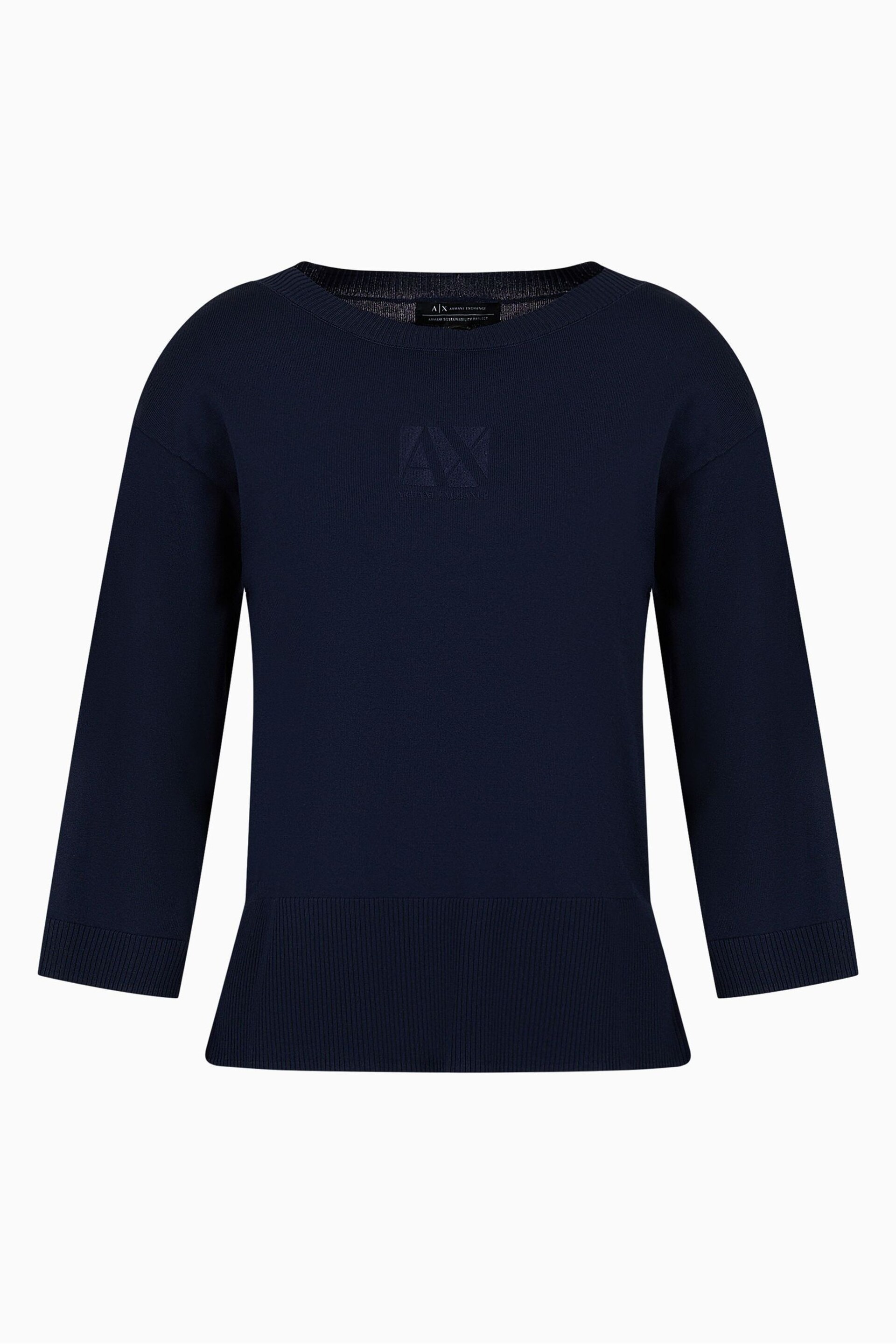 Armani Exchange Navy Logo Knitted Jumper - Image 5 of 5