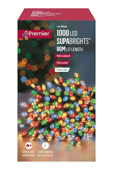 Premier Decorations Ltd Multi 1000 LED Super Bright Timer Christmas Line Lights 80M