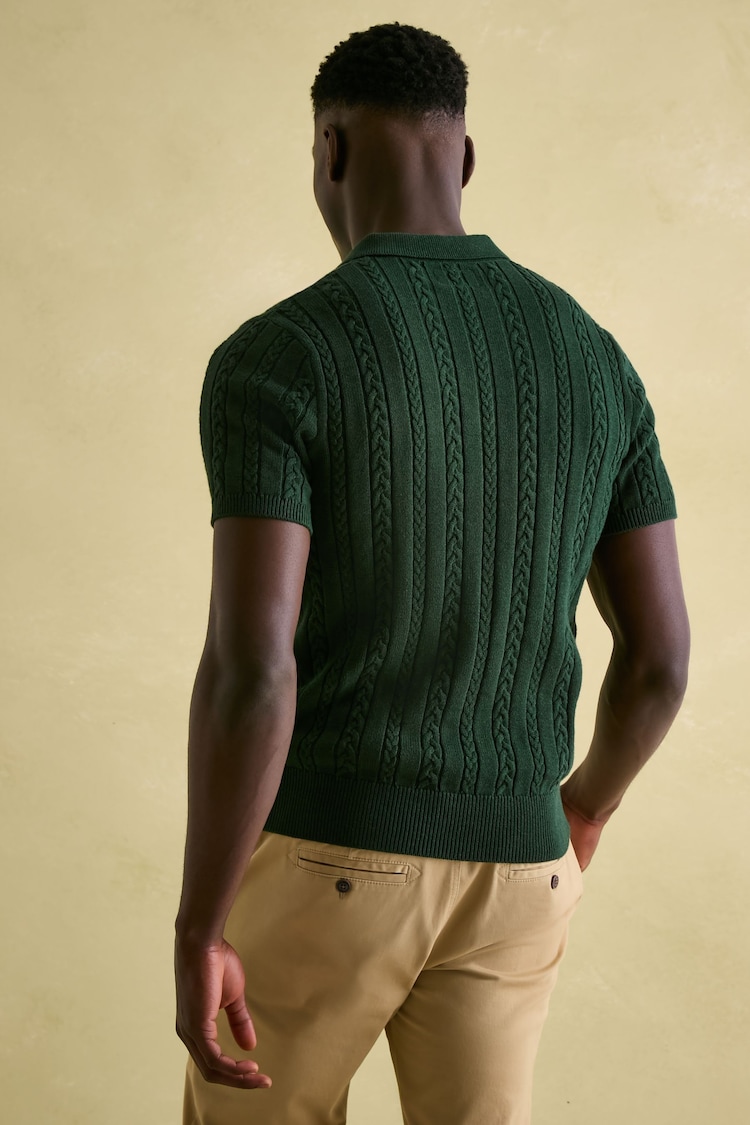 Joules Adlington Green Cable Knitted Polo Shirt - Image 2 of 6